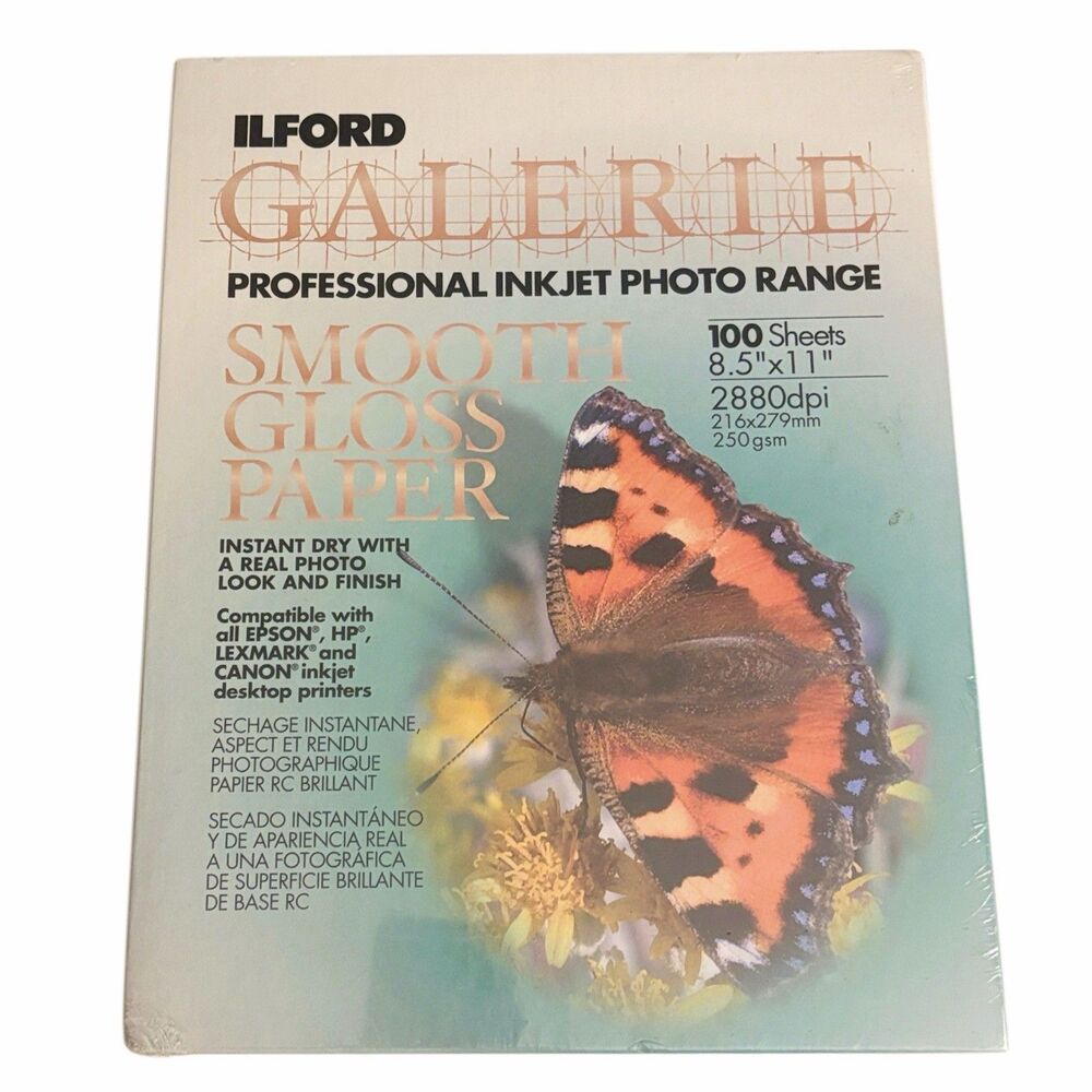 Ilford Galerie Smooth Gloss Paper 8.5x11 100 Sheet BOX Professional Ink Jet NEW